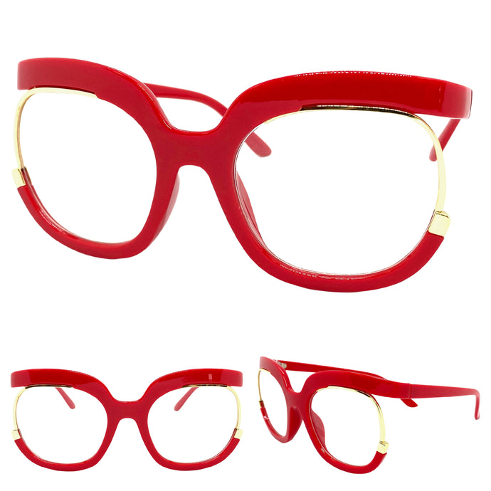 Oversized Classic Vintage RETRO Style Clear Lens EYEGLASSES Red Optical Frame - RX Capable 1459