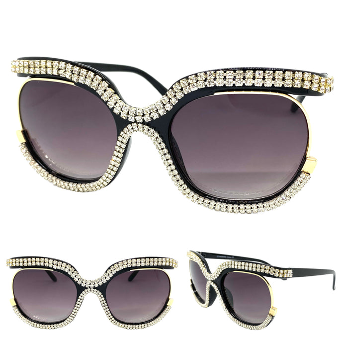 Oversized Classic Vintage Retro Style SUNGLASSES Square Bling Black Frame 49095