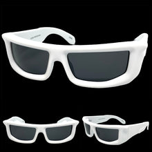 Sleek Modern Futuristic Biker Sporty Wrap SUNGLASSES Thick White Frame 80622