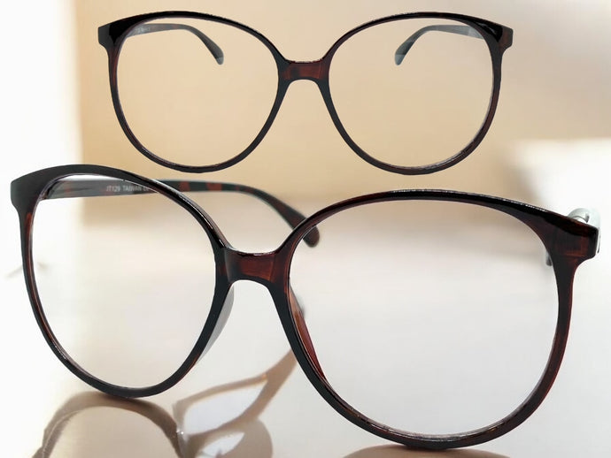 Oversized Classic Vintage Retro Style Clear Lens EYEGLASSES Large Round Brown Frame I129