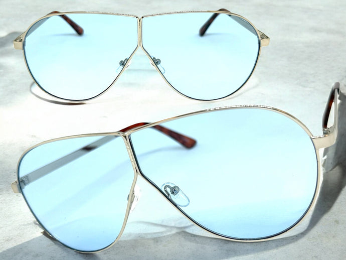 Oversized Modern Retro Shield Style SUNGLASSES Large Silver Frame - Blue Lens 4617