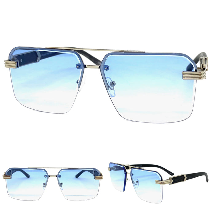 Men's Classy Elegant Luxury Retro Hip Hop Style SUNGLASSES Silver & Faux Wood Frame 5209