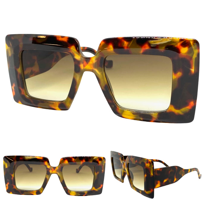 Exaggerated Vintage Retro Style SUNGLASSES Thick Square Leopard Frame LH056