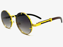 Classy Elegant Sophisticated Luxury Hip Hop Style SUNGLASSES Round Gold & Wooden Frame 7535