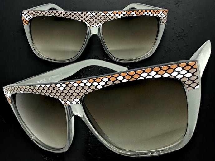 Oversized Classic Vintage Retro Style SUNGLASSES Large Gray Snakeskin Frame 1201