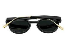 Classic Elegant Vintage Retro Style SUNGLASSES Round Black Frame - Dark Green Lens 81011