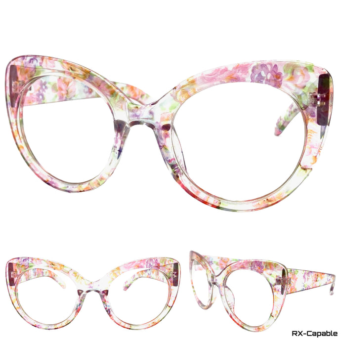 Oversized Vintage Retro Clear Lens EYEGLASSES Large Floral Frame 80720