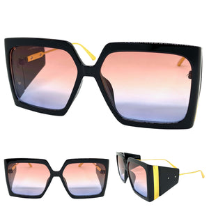 Exaggerated Vintage Retro Style SUNGLASSES Square Black & Gold Frame 80098