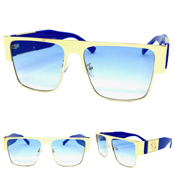 Classic Luxury Designer Hip Hop Style SUNGLASSES Gold & Blue Frame 27614