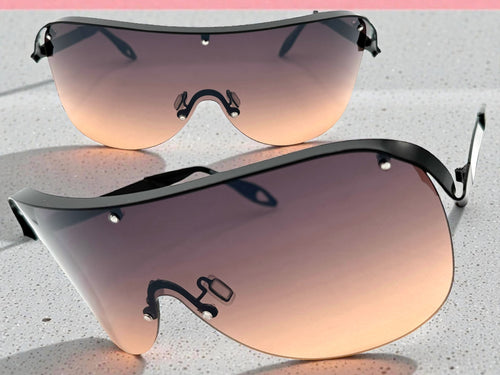 Oversized Exaggerated Vintage Retro Shield Style SUNGLASSES X-Large Black Frame E0580