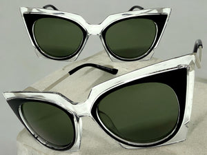 Classic Vintage Retro Cat Eye Style SUNGLASSES Funky Clear & Black Frame 1720