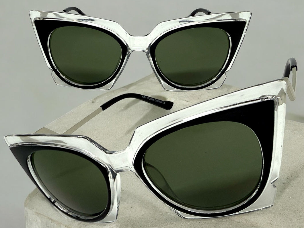 Classic Vintage Retro Cat Eye Style SUNGLASSES Funky Clear & Black Frame 1720