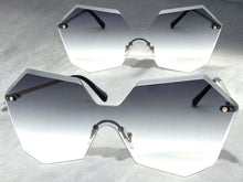 Sleek Modern Retro Shield Style SUNGLASSES Silver Rimless Frame 7756