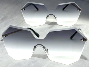 Sleek Modern Retro Shield Style SUNGLASSES Silver Rimless Frame 7756