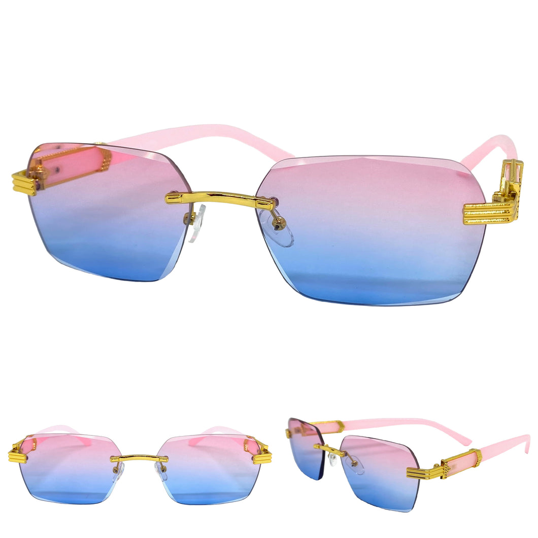 Men's Classy Elegant Luxury Retro Hip Hop Style SUNGLASSES Gold Rimless Frame 7522