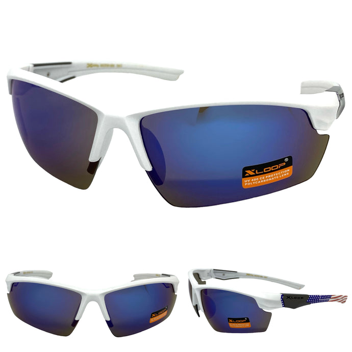 Military Tactial Sporty Wrap Around Style SUNGLASSES Patriotic USA Flag Frame 2718