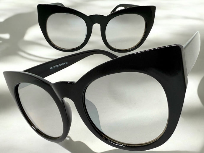 Oversized Vintage Retro Cat Eye Style SUNGLASSES Large Black Frame 1775