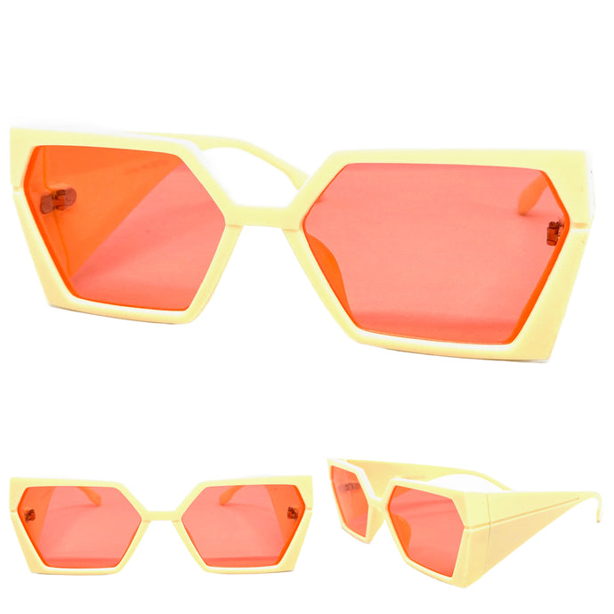 Exaggerated Modern Retro Futuristic Style SUNGLASSES Thick Funky Cream Frame 80811