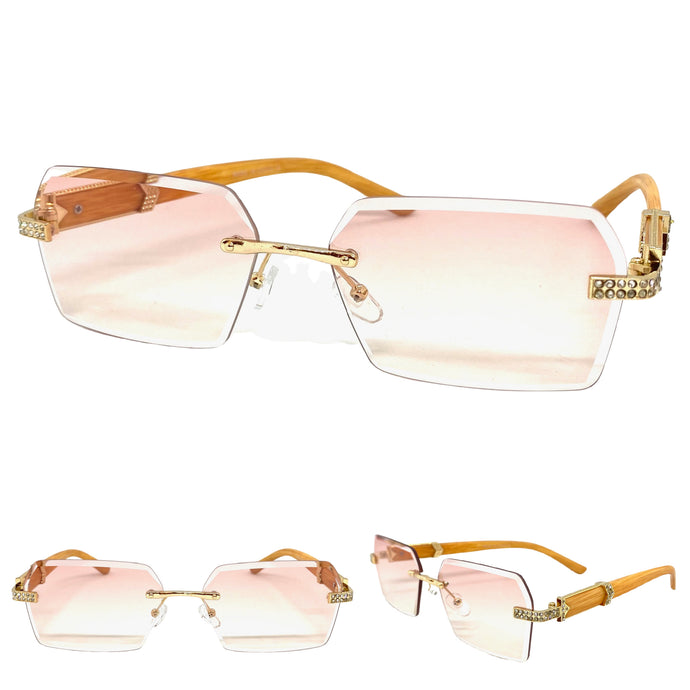 Men's Classy Elegant Luxury Designer Hip Hop Style SUNGLASSES Gold & Wooden Frame E0883