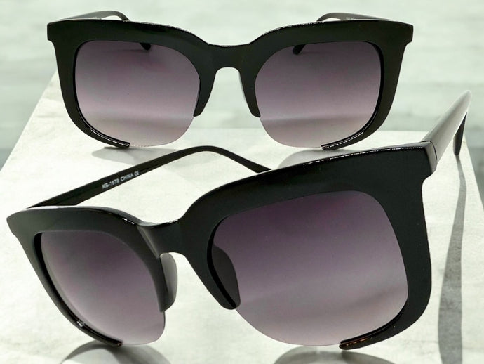 Classic Vintage Retro Style SUNGLASSES Square Black Frame - Gradient Lens 1678