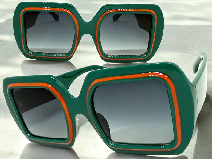 Oversized Exaggerated Vintage Retro Style SUNGLASSES Large Square Green Frame 1351