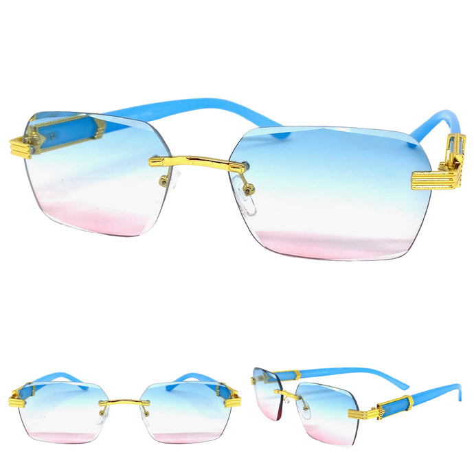 Men's Classy Elegant Luxury Retro Hip Hop Style SUNGLASSES Gold Rimless Frame 7522