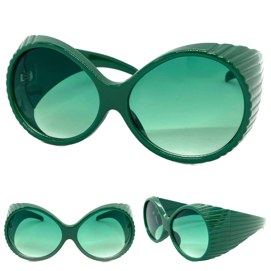 Oversized Exaggerated Vintage Retro Style SUNGLASSES Large Thick Round Green Frame 2156