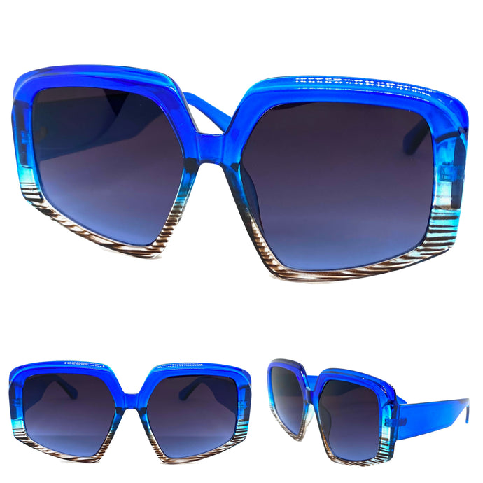 Oversized Vintage Retro Style SUNGLASSES Large Blue Frame 1113