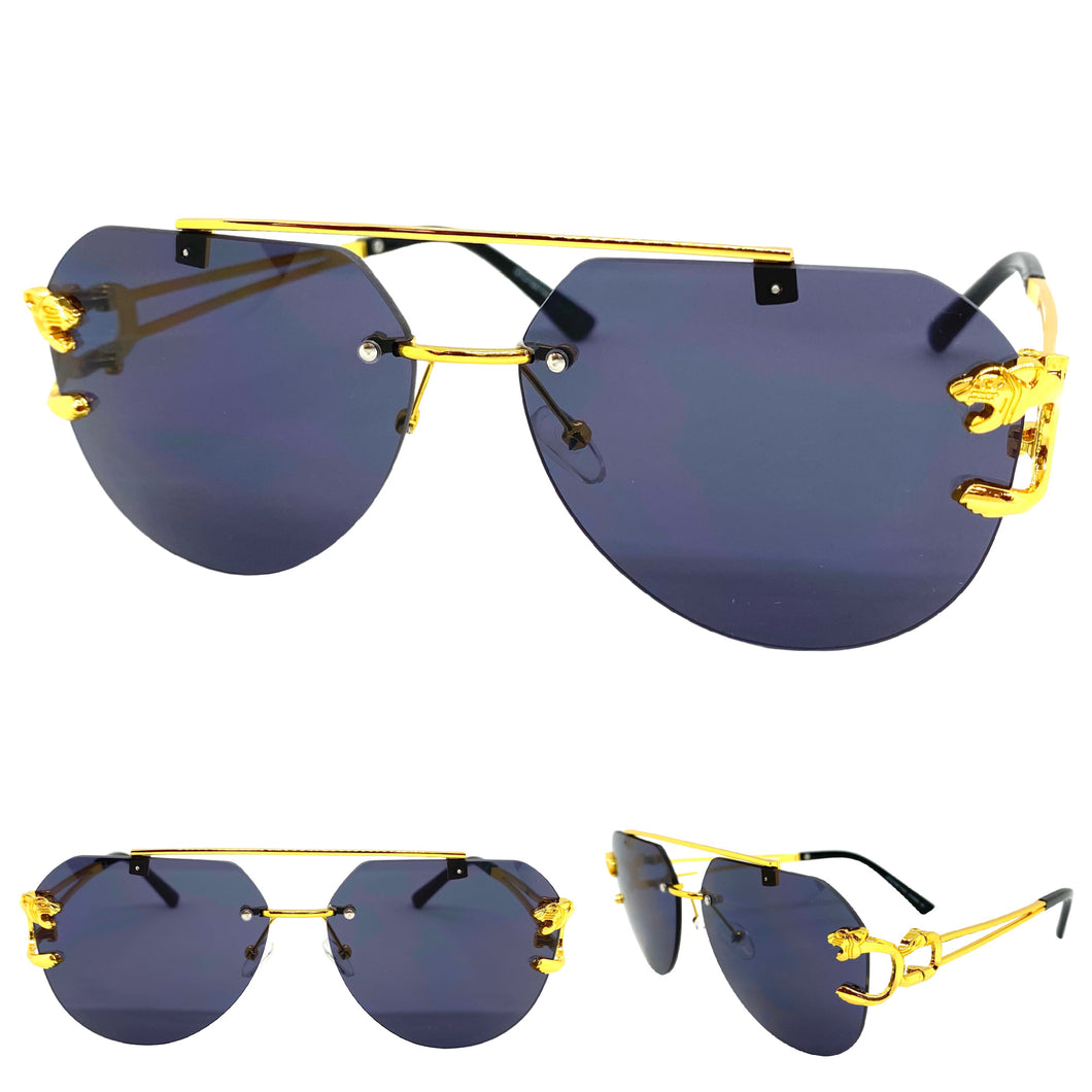 Men's Classy Elegant Luxury Modern Retro Style SUNGLASSES Large Gold Frame 27667