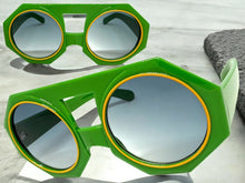 Oversized Exaggerated Vintage Retro Style SUNGLASSES Large Geometric Green Frame 1335