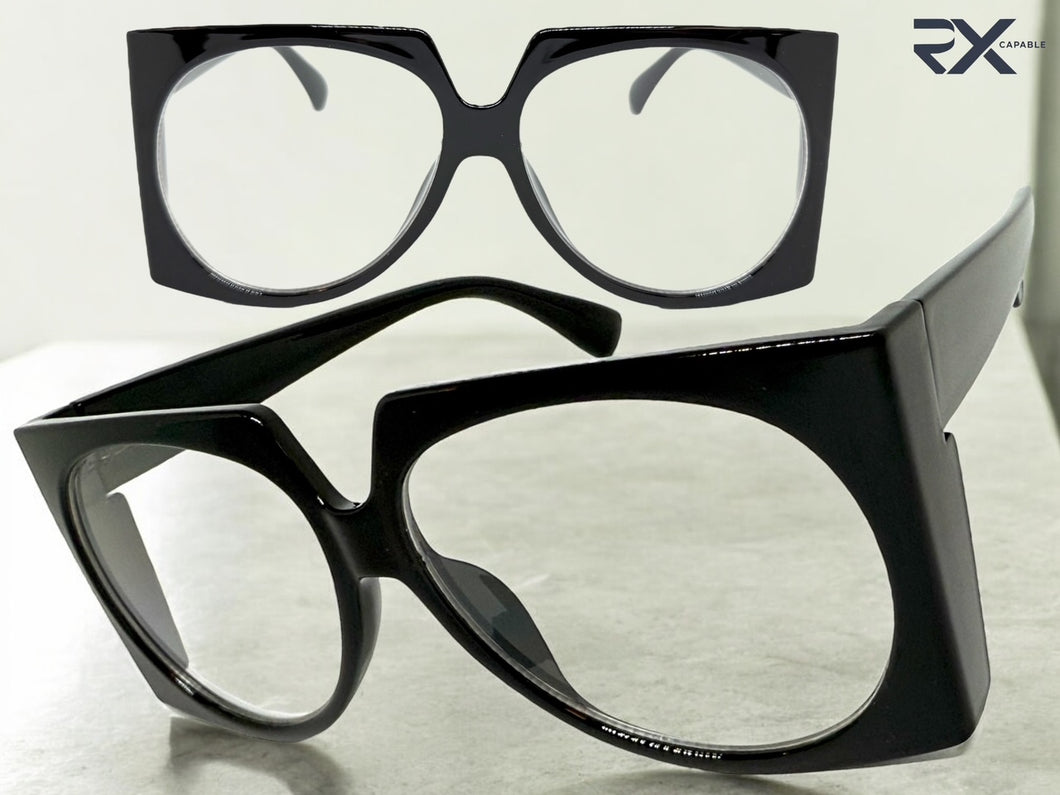 Oversized Vintage Retro Style Clear Lens EYEGLASSES Large Square Black Frame 5693