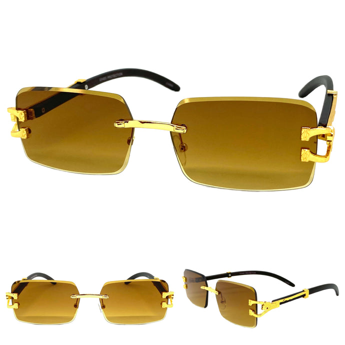 Classy Elegant Sophisticated Luxury Hip Hop Style SUNGLASSES Rimless Gold Frame 5210