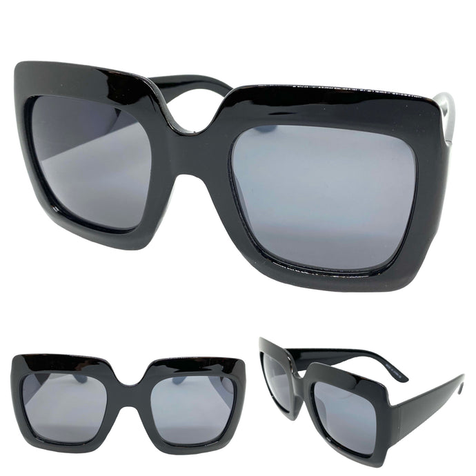 Oversized Vintage Retro Style SUNGLASSES Large Black Frame E1879