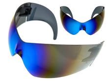Oversized Space Futuristic Robotic Cyclops Shield Costume Party SUNGLASSES Huge Blue Lens 2170