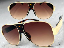 Classic Hardcore Biker Gangster Hip Hop Rapper Style SUNGLASSES Gold & Tortoise Frame - Brown Lens 4000