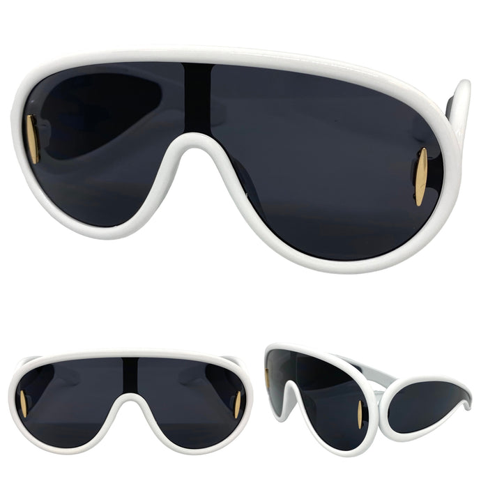 Oversized Modern Retro Shield Style SUNGLASSES Huge White Frame 80567