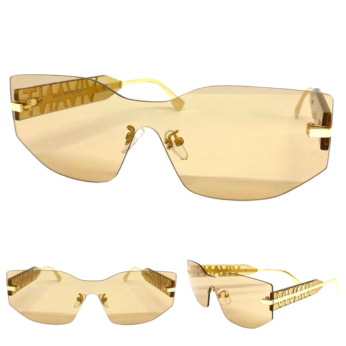 Contemporary Modern Shield Style SUNGLASSES Rimless Champagne Frame 5232