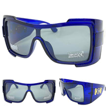 Oversized Modern Retro Wrap Shield Style SUNGLASSES Huge Super Thick Blue Frame 1044