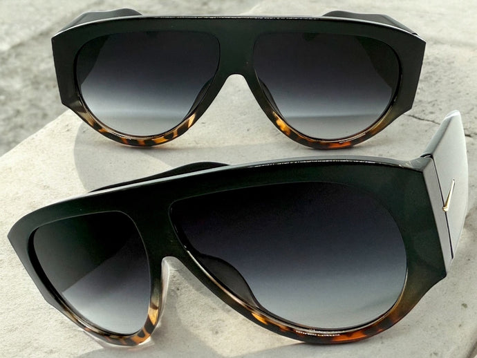 Oversized Classic Vintage Retro Style SUNGLASSES Large Super Thick Black & Tortoise Frame 15013