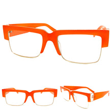 Classy Contemporary Modern Retro Clear Lens EYEGLASSES Neon Orange & Gold Frame 8259