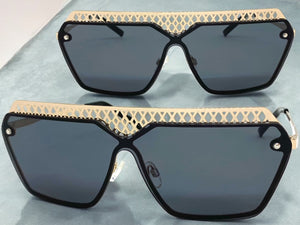 Sleek Modern Retro Shield Style SUNGLASSES Gold Frame Dark Lens 10415