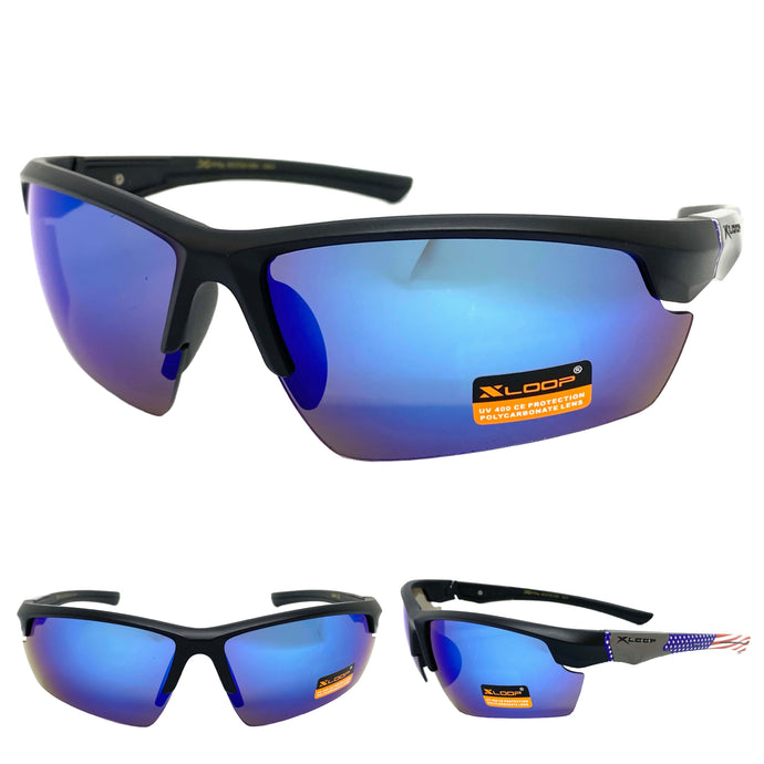 Military Tactial Sporty Wrap Around Style SUNGLASSES Patriotic USA Flag Frame 2718