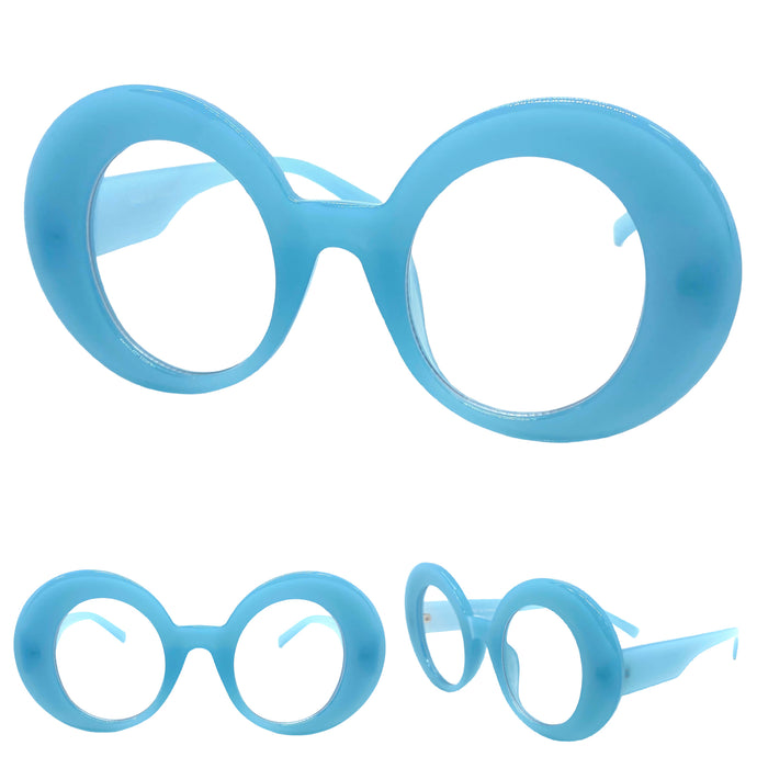 Oversized Exaggerated Retro Style Clear Lens EYEGLASSES Large Round Blue Optical Frame - RX Capable 81159