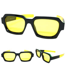 Classic Vintage Retro Style SUNGLASSES Square Black Frame - Yellow Lens 1219