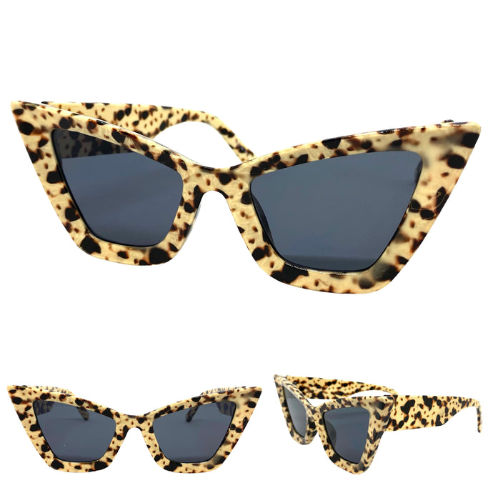 Oversized Vintage Retro Cat Eye Style SUNGLASSES Large Leopard / Cheetah Frame E1790