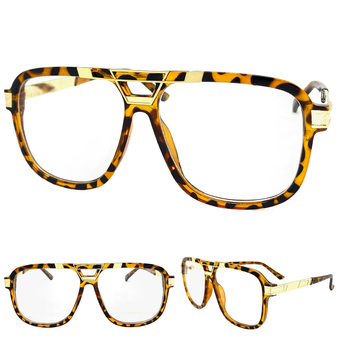 Classic Vintage Retro Hip Hop Rapper Style Clear Lens EYEGLASSES Tortosie & Gold Frame 8529