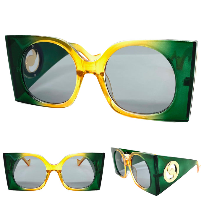 Oversized Exaggerated Classic Vintage Retro Style SUNGLASSES Huge Square Green Frame 2158