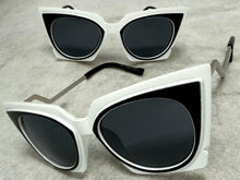 Classic Vintage Retro Cat Eye Style SUNGLASSES Funky White & Black Frame 1720