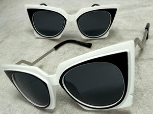 Classic Vintage Retro Cat Eye Style SUNGLASSES Funky White & Black Frame 1720