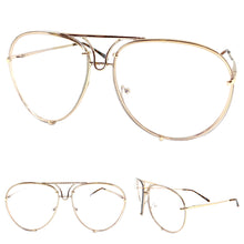 Oversized Vintage Retro Aviator Style Clear Lens EYEGLASSES Large Gold Frame 4355